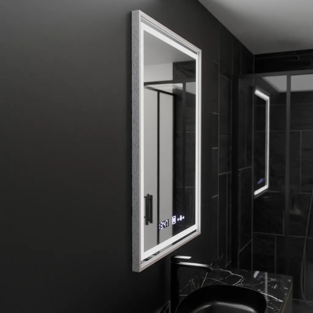 Правоъгълно LED огледало, 60x80 см, Verite Imperial Silver Motion Glow Marcello, система против мъгла, часовник и термометър, димируеми огледала Marcello Заглавие по подразбиране Alessandro Design