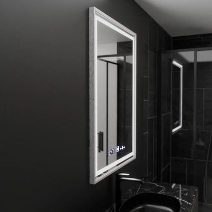 Правоъгълно LED огледало, 60x80 см, Verite Imperial Silver Motion Glow Marcello, система против мъгла, часовник и термометър, димируеми огледала Marcello Заглавие по подразбиране Alessandro Design
