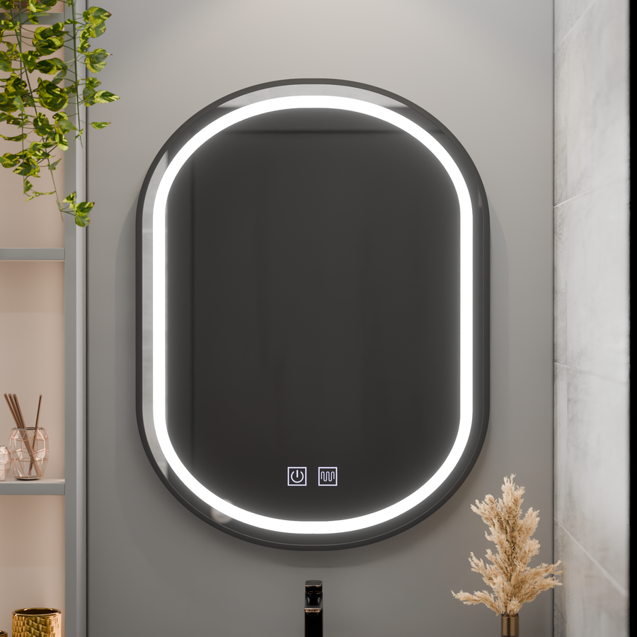 Овално LED огледало 50x80cm VETRO Touch Димируема система против запотяване, черна рамка Korman Mirrors E Заглавие по подразбиране Alessandro Design
