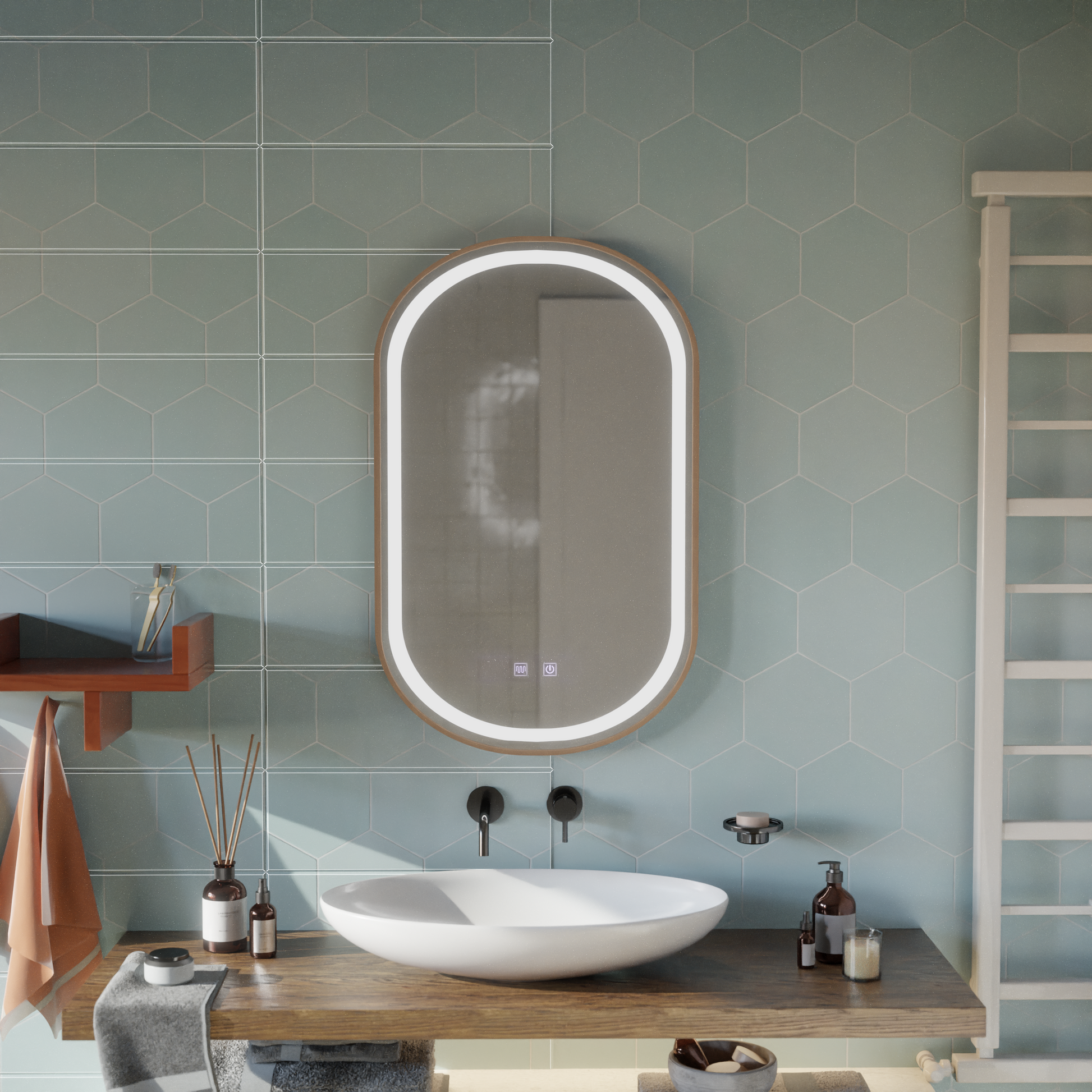 LED Touch Impora Mirror Demist System 50x80 cm Rose Gold Frame Mirrors Korman E Заглавие по подразбиране Alessandro Design
