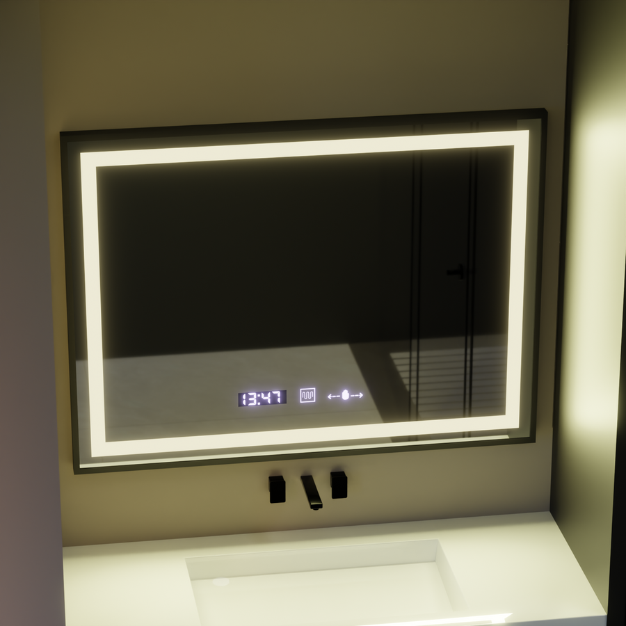 Правоъгълно LED огледало, 80x60 см, Verite Majeste Noir Motion Glow Marcello, система за обезпотяване, часовник и термометър, димируеми огледала Marcello Заглавие по подразбиране Alessandro Design