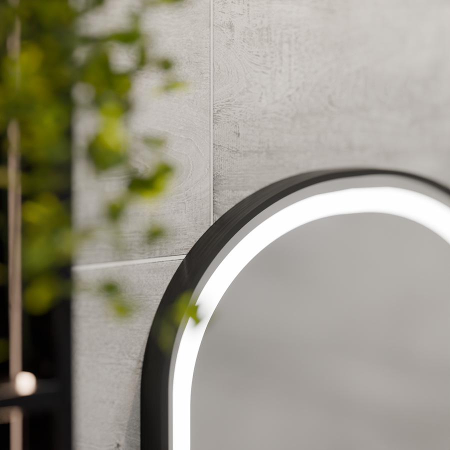 LED Touch Helmut Mirror, Demister System, Clock and Temperature 45x90 cm, Black Frame, Brushed Marcello Funghi Mirrors Korman S Заглавие по подразбиране Alessandro Design