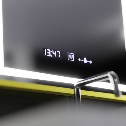Правоъгълно LED огледало, 50x70 см, Verite Royale Gold Motion Glow Marcello, система за обезпотяване, часовник и термометър, димируеми огледала Marcello Заглавие по подразбиране Alessandro Design