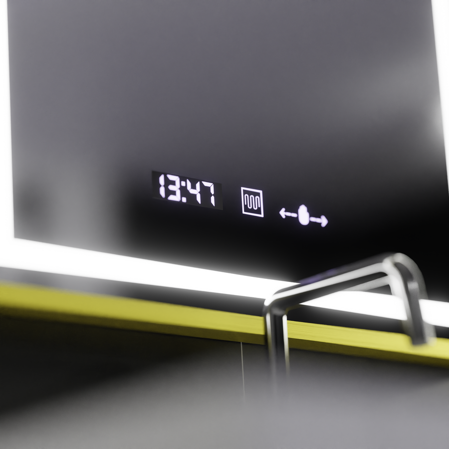 Правоъгълно LED огледало, 50x70 см, Verite Royale Gold Motion Glow Marcello, система за обезпотяване, часовник и термометър, димируеми огледала Marcello Заглавие по подразбиране Alessandro Design