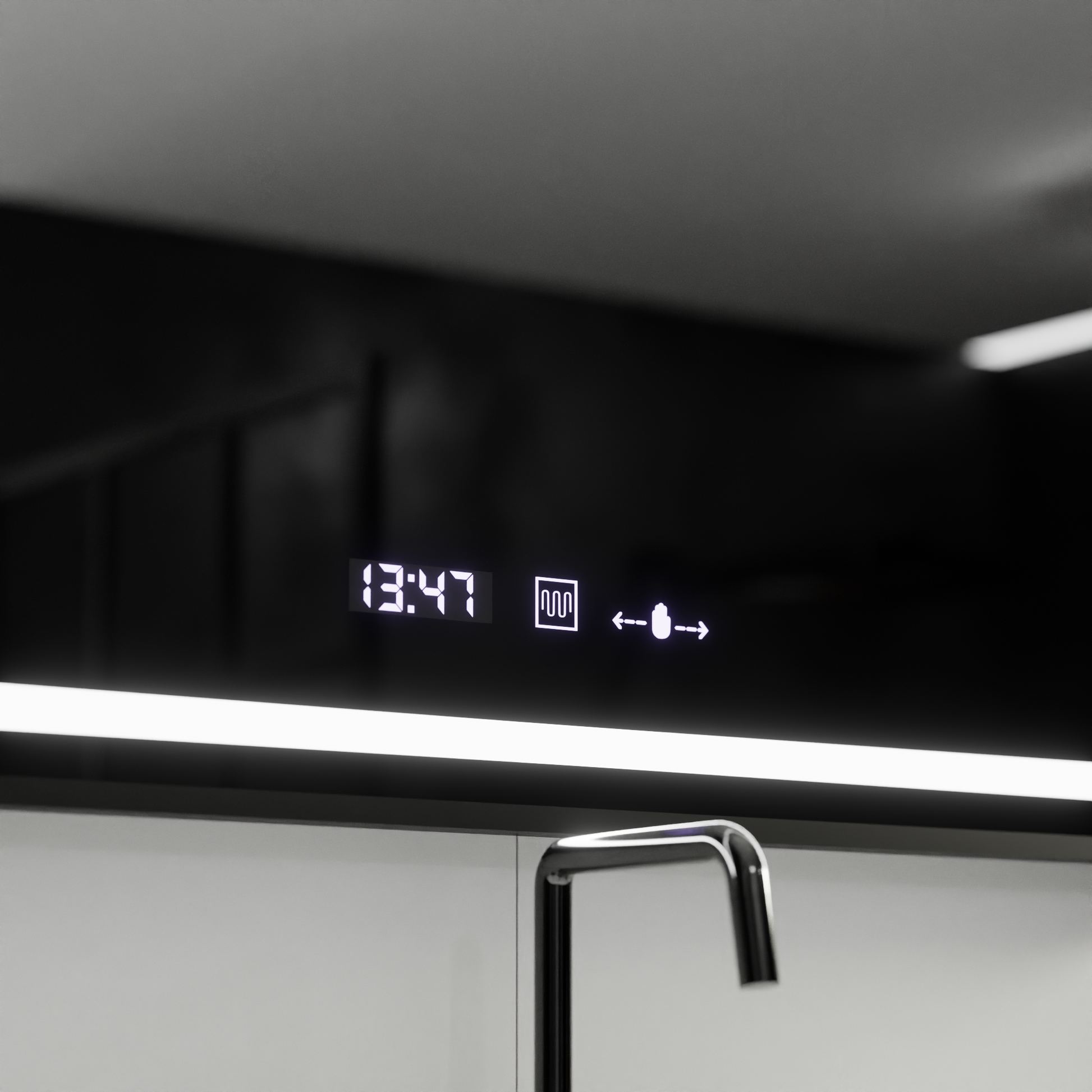 Правоъгълно LED огледало, 120x80 см, Verite Majeste Noir Motion Glow Marcello, система за обезпотяване, часовник и термометър, димируеми огледала Marcello Заглавие по подразбиране Alessandro Design