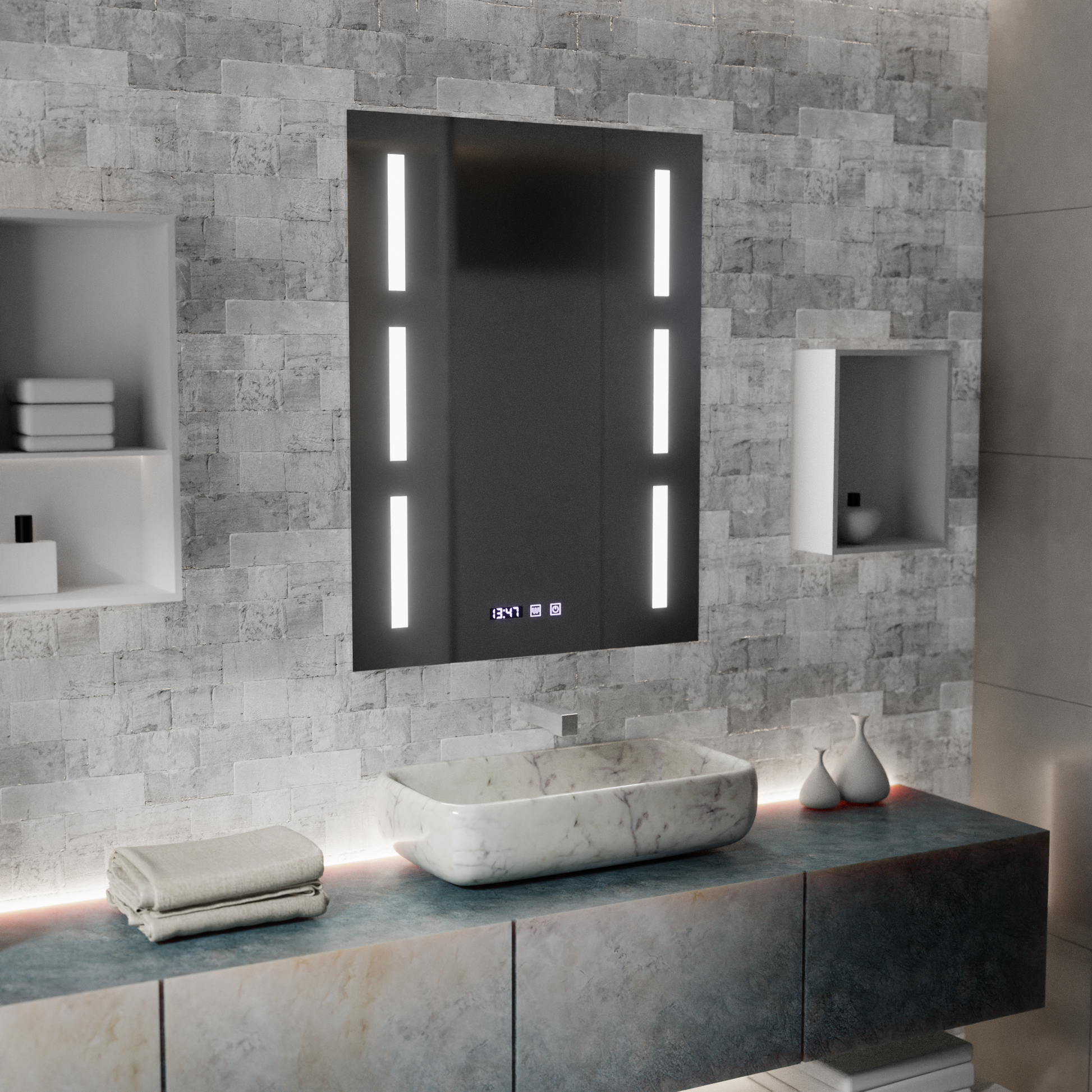 Огледало LED Touch Erich S86/60X80 Система за обезпотяване, часовник и температура 60x80 cm Огледала Korman S Заглавие по подразбиране Alessandro Design
