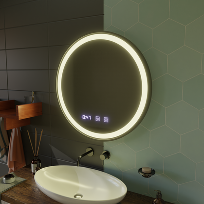 Огледало LED Touch NOVARA Demister System, Clock and Temperature 80 cm Frame Black Brushed Mirrors Korman S Заглавие по подразбиране Alessandro Design