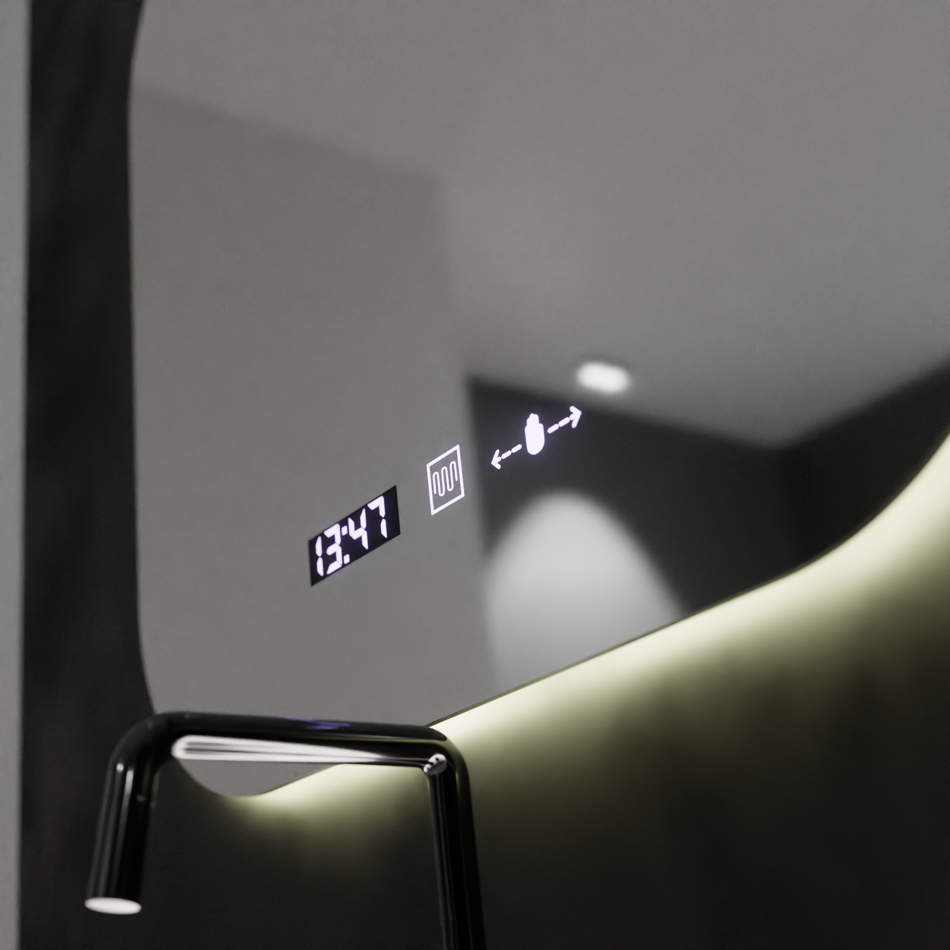Правоъгълно LED огледало 60x60 Aura Riflesso Puro MotionGlow Marcello, система за обезпотяване, термометър и часовник, димируеми огледала Marcello Заглавие по подразбиране Alessandro Design