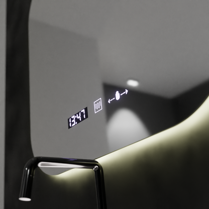 Правоъгълно LED огледало 60x60 Aura Riflesso Puro MotionGlow Marcello, система за обезпотяване, термометър и часовник, димируеми огледала Marcello Заглавие по подразбиране Alessandro Design