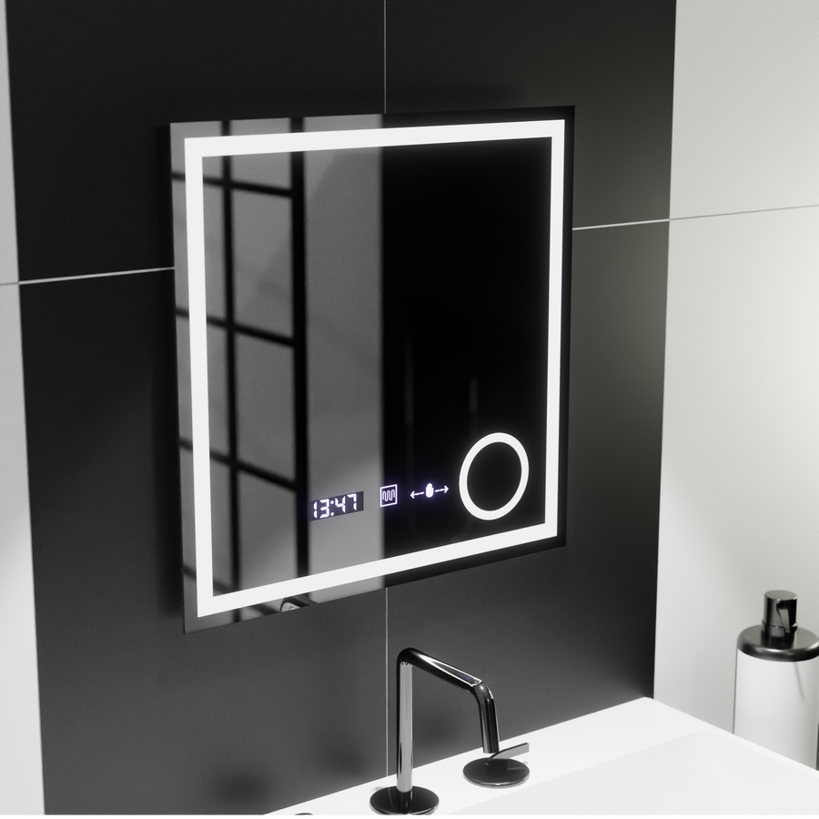 Правоъгълно LED огледало, 60x60 см, Souverain MotionGlow Marcello, система за обезпотяване, часовник и термометър, козметична лупа, димируеми огледала Marcello Заглавие по подразбиране Alessandro Design