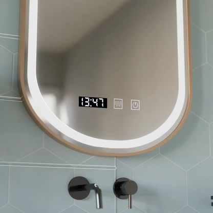 Овално LED огледало, 50x80 см, сензор Roven Marcello MotionGlow, система за обезпотяване, часовник и термометър, димируеми огледала Marcello Заглавие по подразбиране Alessandro Design
