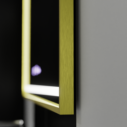 Правоъгълно LED огледало, 100x65 см, Verite Royale Gold Motion Glow Marcello, система за обезпотяване, часовник и термометър, димируеми огледала Marcello Заглавие по подразбиране Alessandro Design