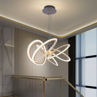 Окачен LED полилей с дистанционно RIMINI 86W, 5 Елемента, Студена/Топла/Неутрална светлина, Димируем, Златен