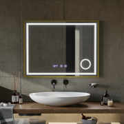 LED Touch CLARUS Система за размразяване на огледалото, часовник и температура 80x60 cm Златна рамка Матирана козметична лупа Огледала Korman S Заглавие по подразбиране Alessandro Design