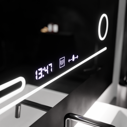 Правоъгълно LED огледало, 80x60 см, Harmonie MotionGlow Marcello, система за обезпотяване, термометър и часовник, козметична лупа, димируеми огледала Marcello Заглавие по подразбиране Alessandro Design
