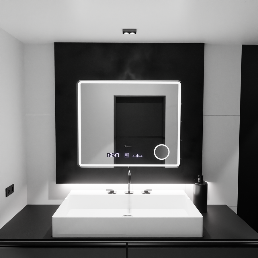 Правоъгълно LED огледало, 80x60 см, Riflesso MotionGlow Marcello, система за обезпотяване, часовник и термометър, козметична лупа, димируеми огледала Marcello Заглавие по подразбиране Alessandro Design