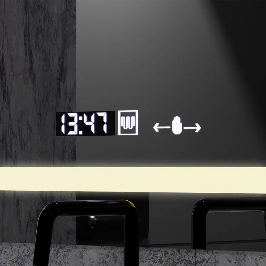 Правоъгълно LED огледало, 80x60 см, дефиниция MotionGlow Marcello, система за обезпотяване, часовник и термометър, козметична лупа, димируеми огледала Marcello Заглавие по подразбиране Alessandro Design