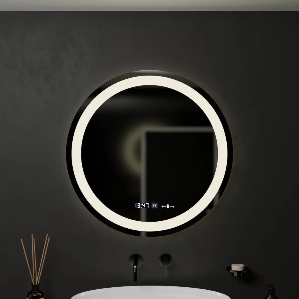 Кръгло LED огледало, 60 см, Celeste MotionGlow Marcello, система против запотяване, часовник и термометър, димируема, топла неутрална студена светлина 3000K/4000K/6000K Marcello Огледала Заглавие по подразбиране Alessandro Design