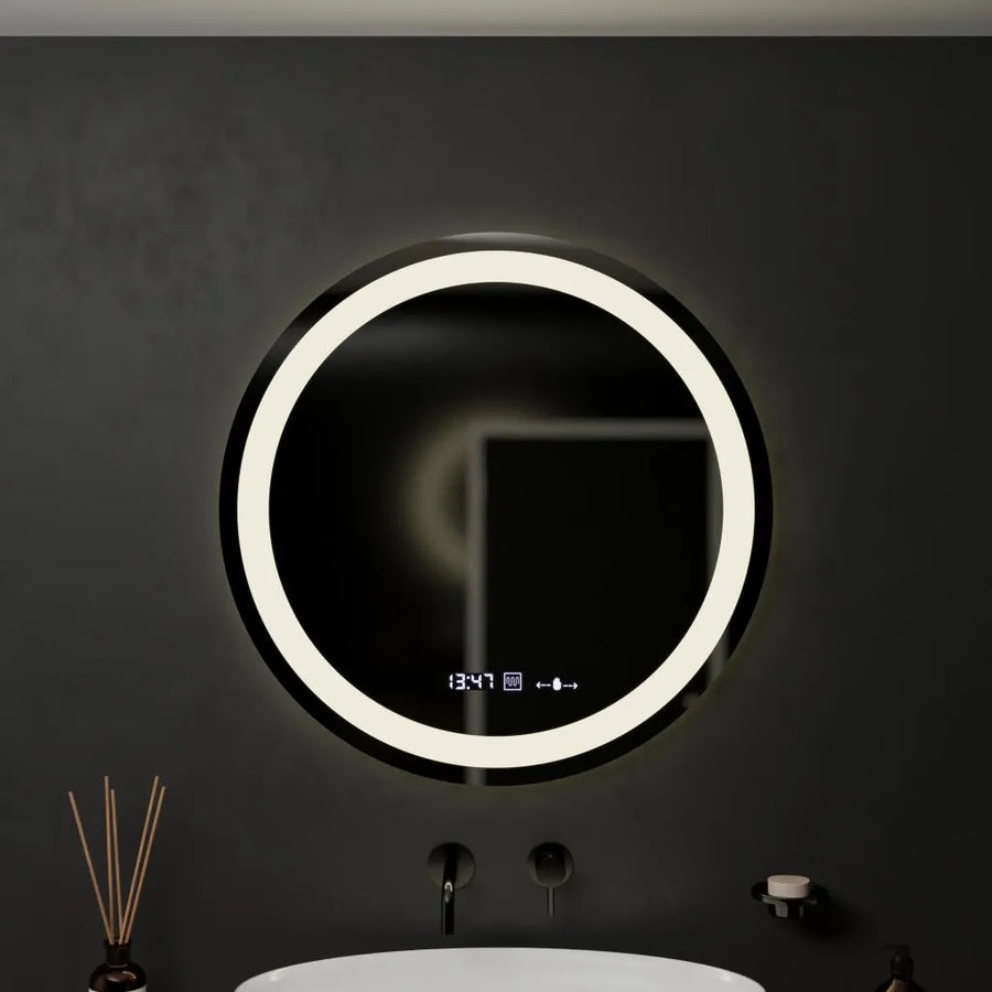 Кръгло LED огледало, 60 см, Celeste MotionGlow Marcello, система против запотяване, часовник и термометър, димируема, топла неутрална студена светлина 3000K/4000K/6000K Marcello Огледала Заглавие по подразбиране Alessandro Design