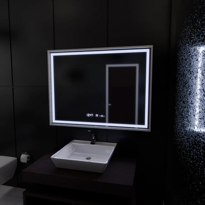 Правоъгълно LED огледало, 80x60 см, Verite Imperial Silver Motion Glow Marcello, система за обезпотяване, часовник и термометър, димируеми огледала Marcello Заглавие по подразбиране Alessandro Design
