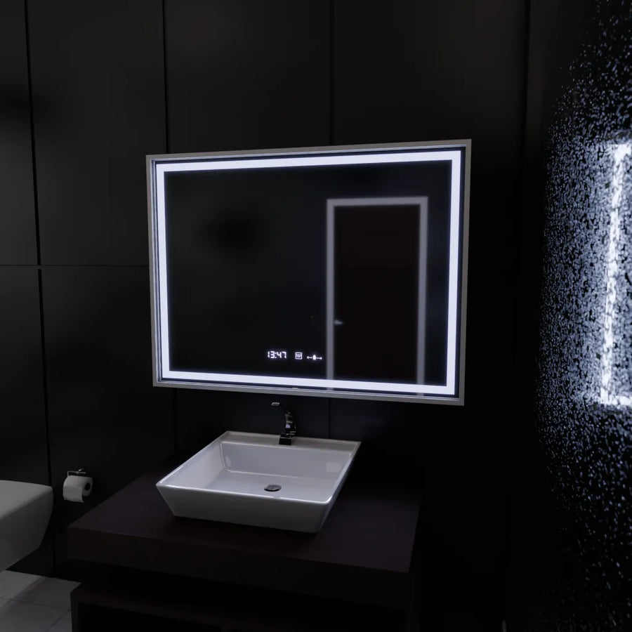 Правоъгълно LED огледало, 120x80 см, Verite Imperial Silver Motion Glow Marcello, система за обезпотяване, часовник и термометър, димируеми огледала Marcello Заглавие по подразбиране Alessandro Design