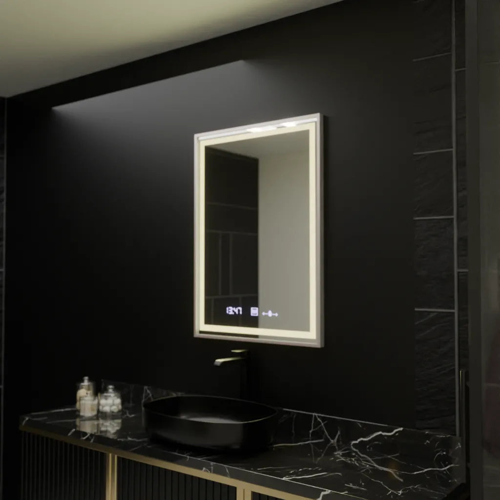 Правоъгълно LED огледало, 60x80 см, Verite Imperial Silver Motion Glow Marcello, система против мъгла, часовник и термометър, димируеми огледала Marcello Заглавие по подразбиране Alessandro Design