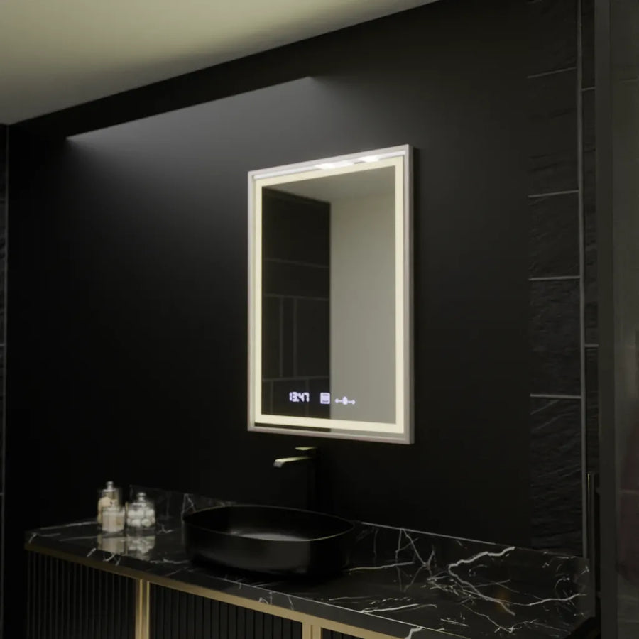 Правоъгълно LED огледало, 60x80 см, Verite Imperial Silver Motion Glow Marcello, система против мъгла, часовник и термометър, димируеми огледала Marcello Заглавие по подразбиране Alessandro Design