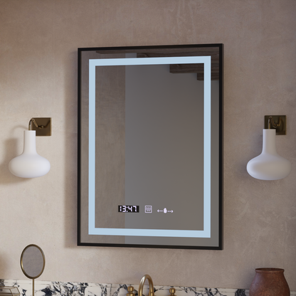 Правоъгълно LED огледало, 50x70 см, Verite Majeste Noir Motion Glow Marcello, система за обезпотяване, часовник и термометър, димируеми огледала Marcello Заглавие по подразбиране Alessandro Design