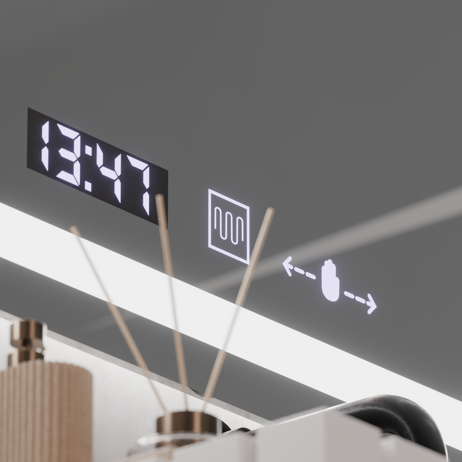 Правоъгълно LED огледало, 120x60 см, Verite MotionGlow Marcello, система за обезпотяване, часовник и термометър, димируеми огледала Marcello Заглавие по подразбиране Alessandro Design