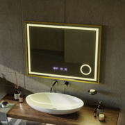 LED Touch CLARUS Система за размразяване на огледалото, часовник и температура 80x60 cm Златна рамка Матирана козметична лупа Огледала Korman S Заглавие по подразбиране Alessandro Design