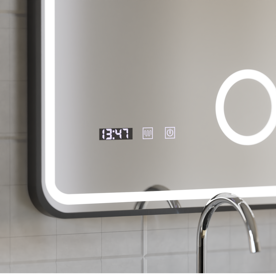 Ulrich LED сензорна система за размразяване на огледалото, часовник и температура 75x90 cm Черна рамка Матирана козметична лупа Огледала Korman S Заглавие по подразбиране Alessandro Design