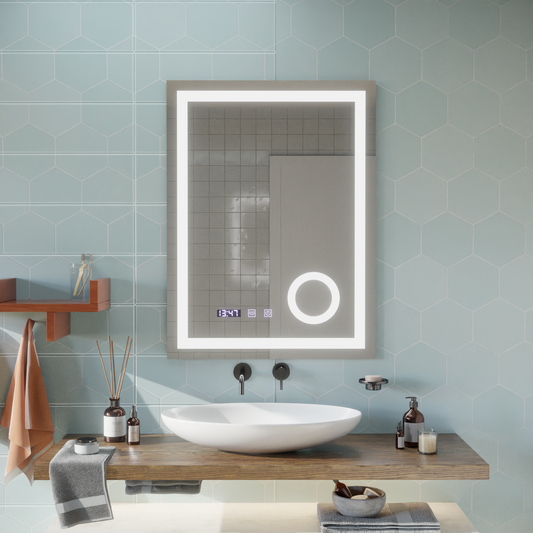 LED сензорно огледало NIVERA Система за обезпотяване, часовник и температура 60x80 cm Козметична лупа Огледала Korman S Заглавие по подразбиране Alessandro Design
