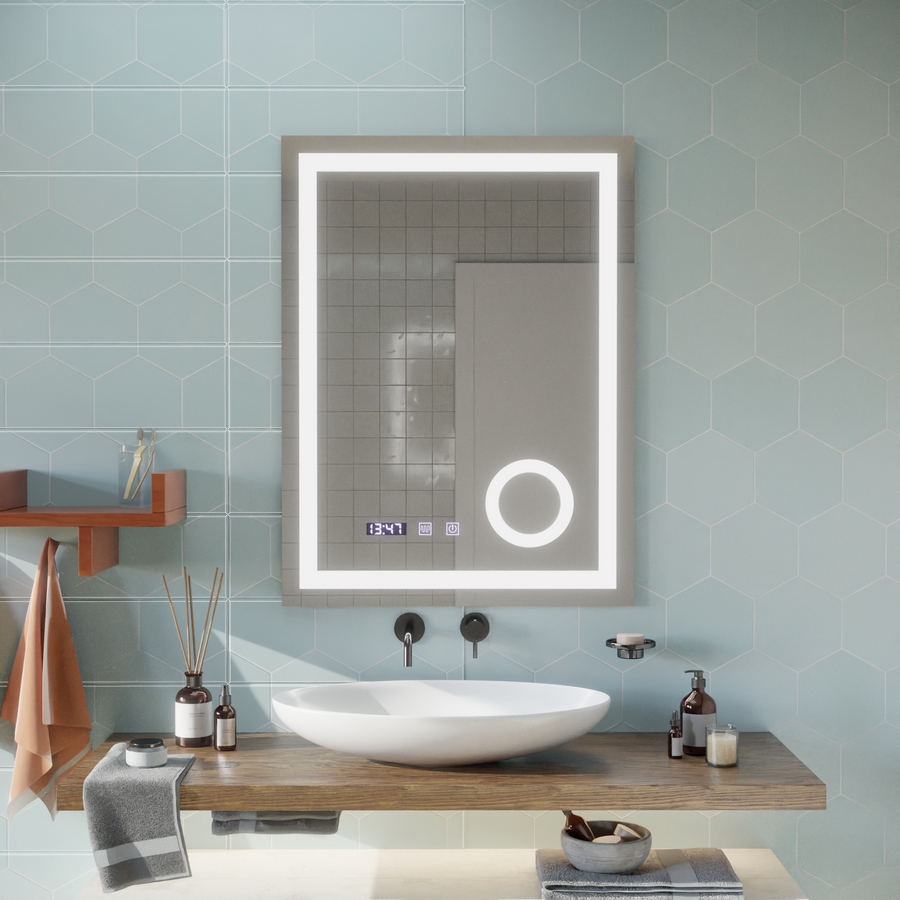 LED сензорно огледало NIVERA Система за обезпотяване, часовник и температура 60x80 cm Козметична лупа Огледала Korman S Заглавие по подразбиране Alessandro Design