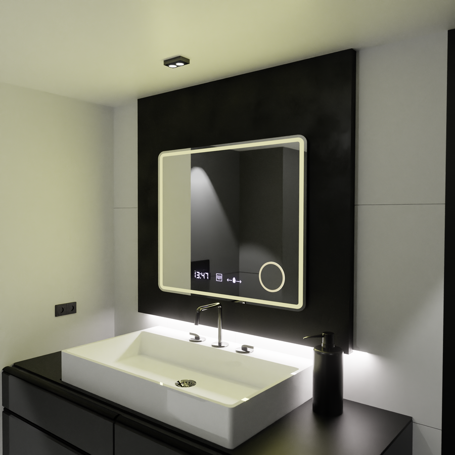 Правоъгълно LED огледало, 80x60 см, Riflesso MotionGlow Marcello, система за обезпотяване, часовник и термометър, козметична лупа, димируеми огледала Marcello Заглавие по подразбиране Alessandro Design