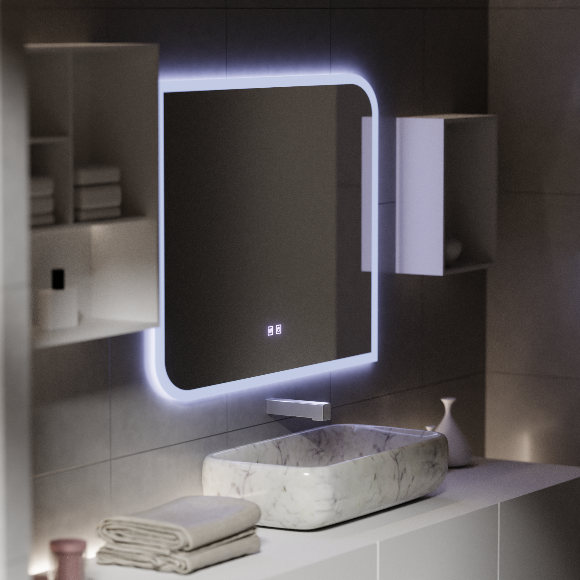 CLARIVO LED огледало правоъгълно, 80X60cm, докосване, система против запотяване, огледала Korman E Заглавие по подразбиране Alessandro Design