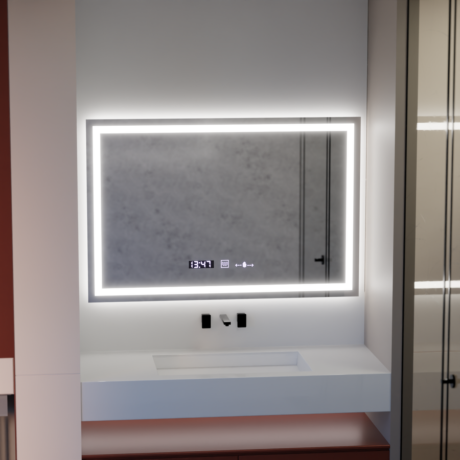 Правоъгълно LED огледало 120x80cm Vérité MotionGlow Marcello, система за обезпотяване, часовник и термометър, димируеми огледала Marcello Заглавие по подразбиране Alessandro Design