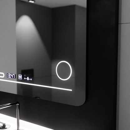 Правоъгълно LED огледало, 80x60 см, Harmonie MotionGlow Marcello, система за обезпотяване, термометър и часовник, козметична лупа, димируеми огледала Marcello Заглавие по подразбиране Alessandro Design