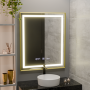 Правоъгълно LED огледало, 75x90 см, Verite Royale Gold MotionGlow Marcello, система за обезпотяване, часовник и термометър, димируеми огледала Marcello Заглавие по подразбиране Alessandro Design