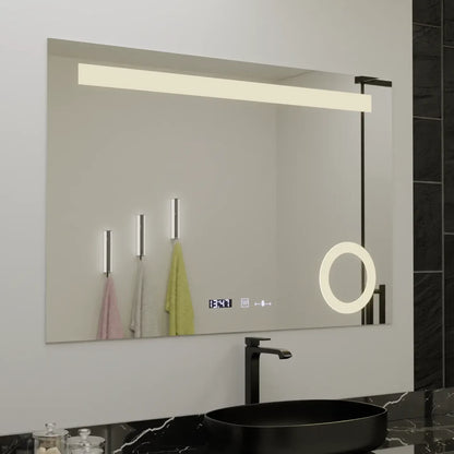Правоъгълно LED огледало, 80x60cm, ABSOLU MotionGlow Marcello, система за обезпотяване, часовник и термометър, козметична лупа, димируеми огледала Marcello Заглавие по подразбиране Alessandro Design