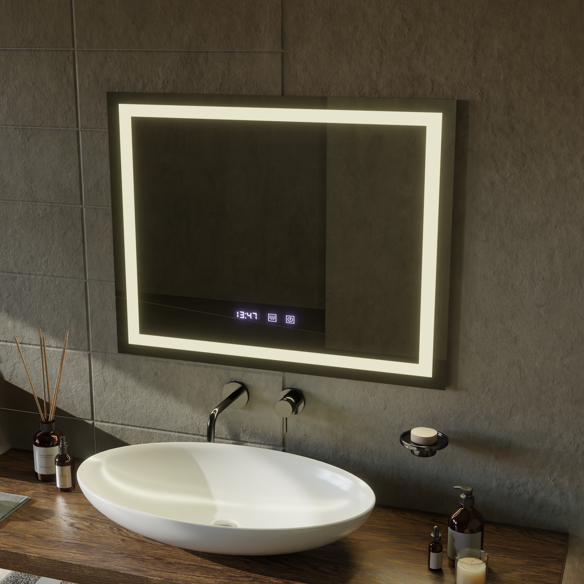 LED Touch MODENA Система за размразяване на огледалото, часовник и температура 80x60 cm Огледала Korman S Заглавие по подразбиране Alessandro Design