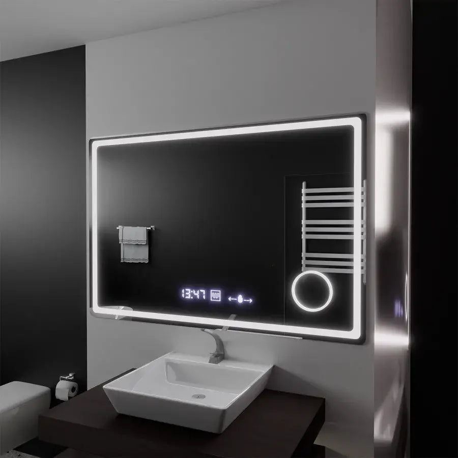 Правоъгълно LED огледало, 120x80 см, Souverain MotionGlow Marcello, система за обезпотяване, часовник и термометър, козметична лупа, димируеми огледала Marcello Заглавие по подразбиране Alessandro Design