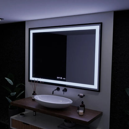 Правоъгълно LED огледало, 100x65 см, Verite Majeste Noir Motion Glow Marcello, система за обезпотяване, часовник и термометър, димируеми огледала Marcello Заглавие по подразбиране Alessandro Design