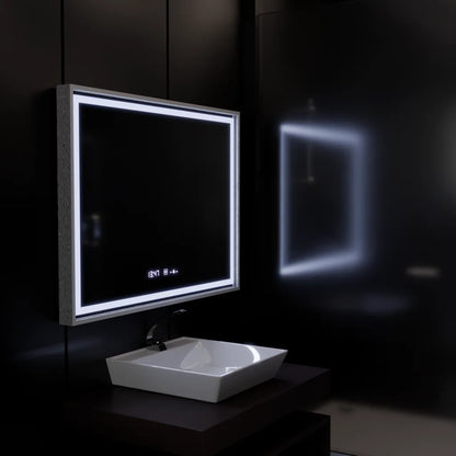 Правоъгълно LED огледало, 80x60 см, Verite Imperial Silver Motion Glow Marcello, система за обезпотяване, часовник и термометър, димируеми огледала Marcello Заглавие по подразбиране Alessandro Design