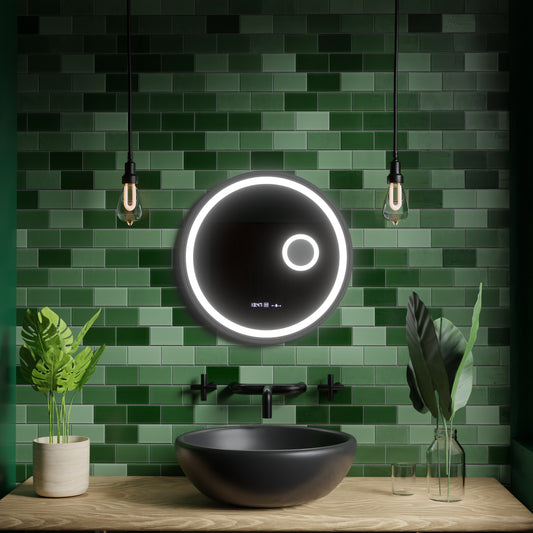 LED кръгло огледало, 11 W, 60 cm, Micah Marcello MotionGlow сензор, система против запотяване, часовник и термометър, козметична лупа, димируеми огледала Marcello Заглавие по подразбиране Alessandro Design