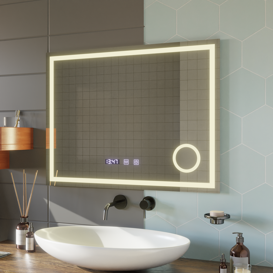 LED сензорно огледало NIVERA Система против запотяване, часовник и температура 80x60 cm Козметична лупа Огледала Korman S Заглавие по подразбиране Alessandro Design