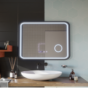 LED Touch Bernd Система за премахване на запотяването на огледалото, часовник и температура 80x60 cm Черна рамка Матирана козметична лупа Огледала Korman S Заглавие по подразбиране Alessandro Design