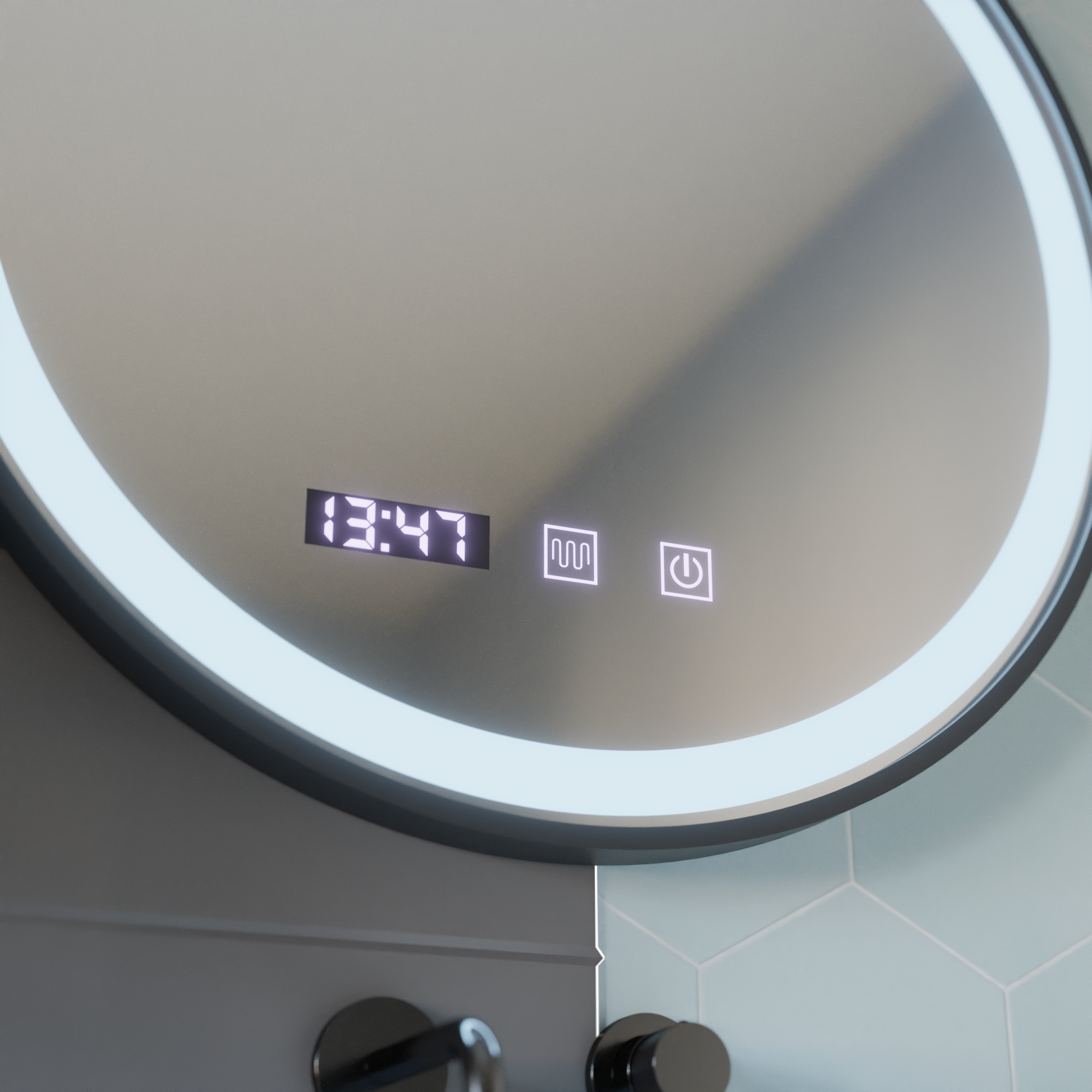 LED сензорно огледало NOVARA Demister System, часовник и температура 90 см черна рамка Матирани огледала Korman S Заглавие по подразбиране Alessandro Design