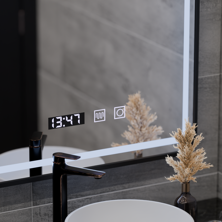 Огледало LED Touch LUCIDA Система за обезпотяване, часовник и температура 50x70 см рамка Черни огледала Korman S Заглавие по подразбиране Alessandro Design
