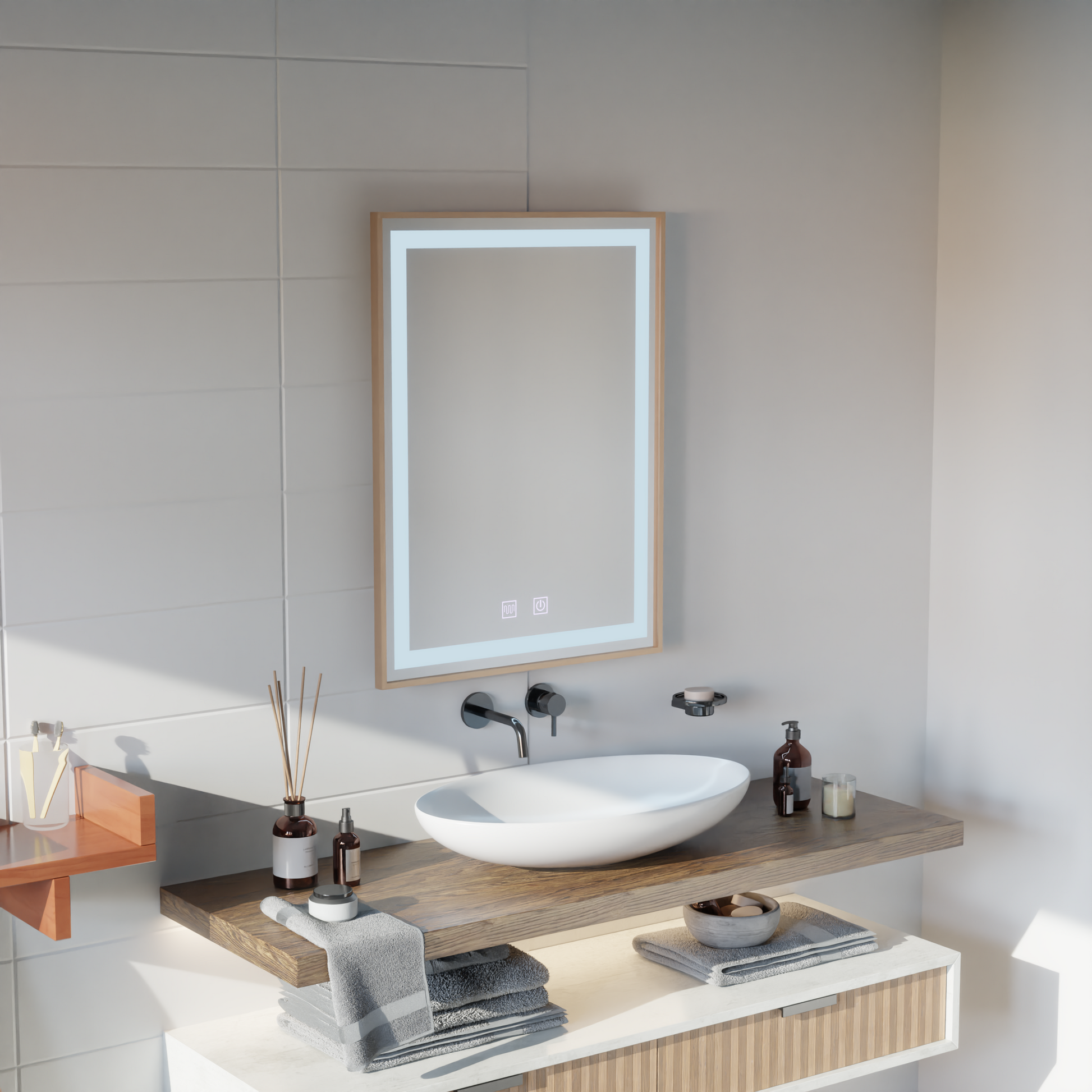 Kariri LED Touch Mirror, 60x80 cm, функция Demister, Gold Rose Brushed Frame Mirrors Korman E Заглавие по подразбиране Alessandro Design
