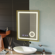 LED Touch CLARUS Система за размразяване на огледалото, часовник и температура 60x80 cm Златна рамка Полирана козметична лупа Огледала Korman S Заглавие по подразбиране Alessandro Design